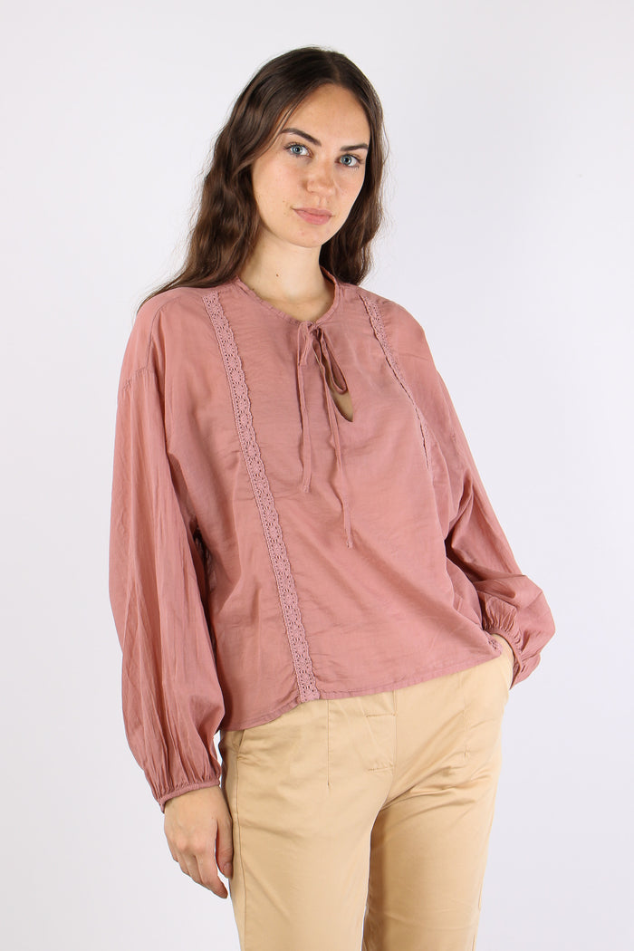 Blusa Mussola Inserto Macrame Rosa-7