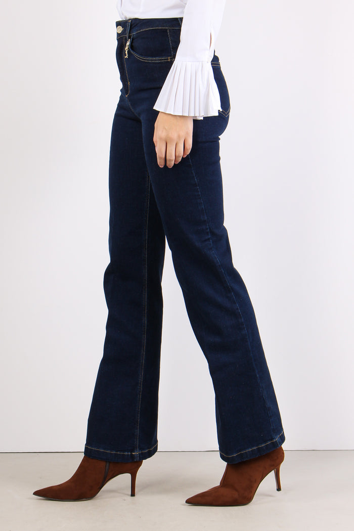 Pantalone Mid Flare Pulito Denim Scuro-7