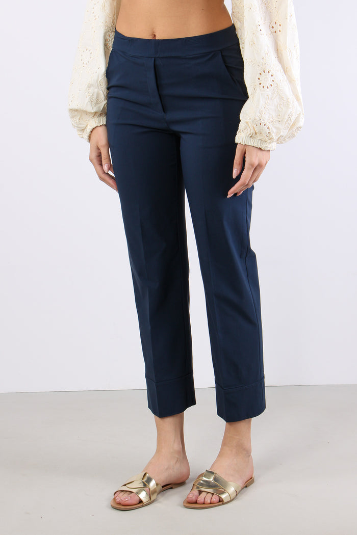 Pantalone Dritto Risvolto Blu-3