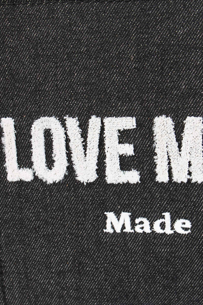Mini Shopping Effetto Denim Denim Nero-6