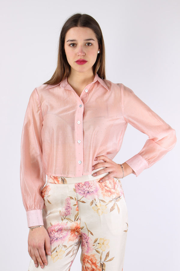 Camicia Corta Mussola Strass Rosa-2