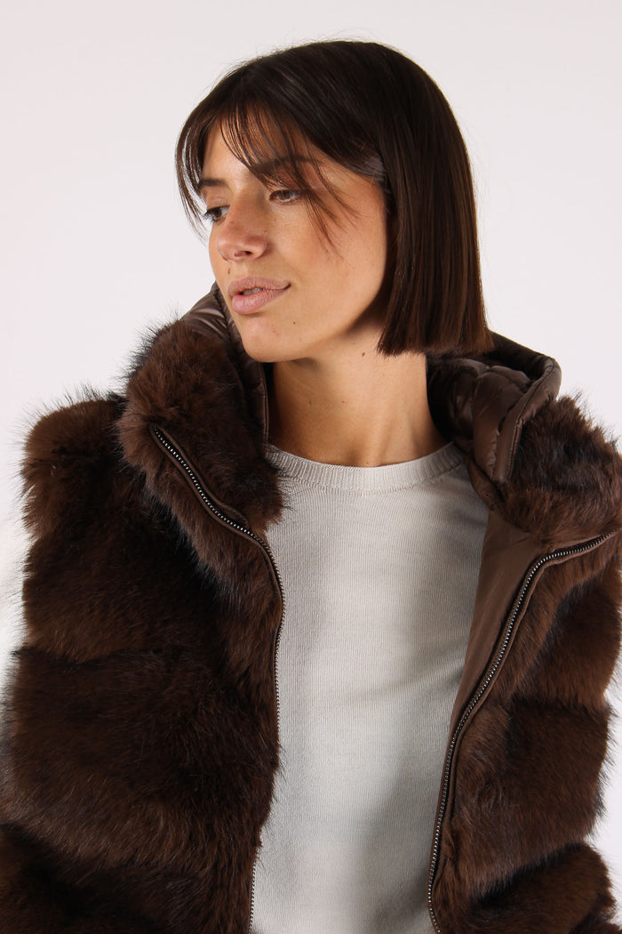 Gile Pelliccia Cappuccio Dark Brown-8