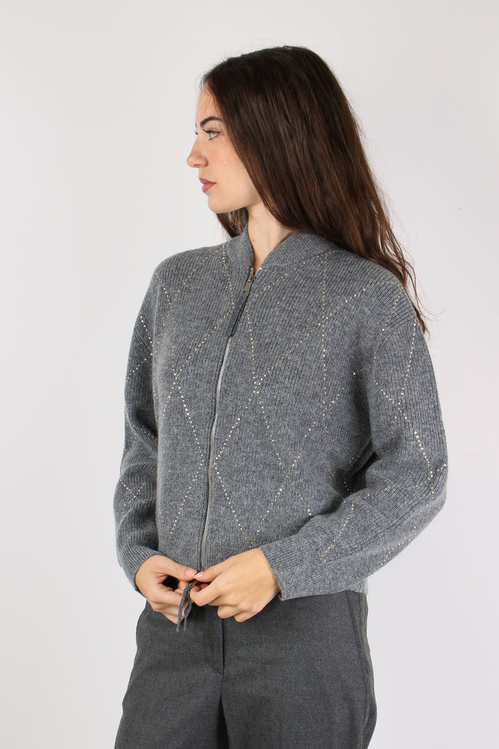 Giacca Ricamo Strass Grigio Chiaro-6