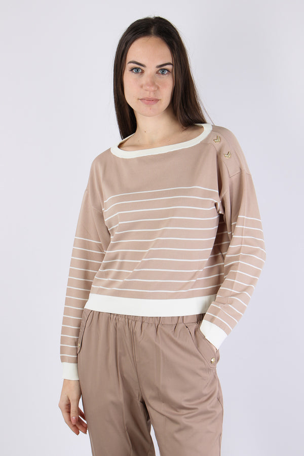 Maglia Riga Scollo Barca Almond/white-2