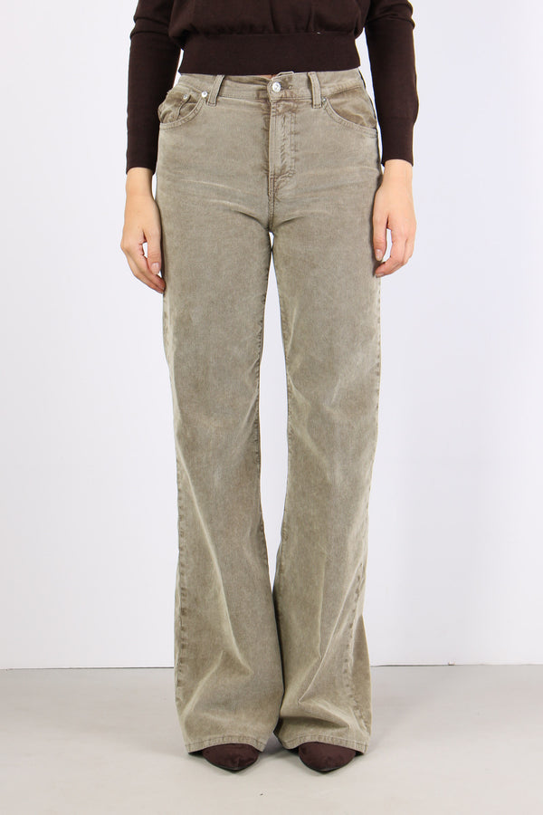 Amber Pantalone Velluto Vita Alta Salvia-2