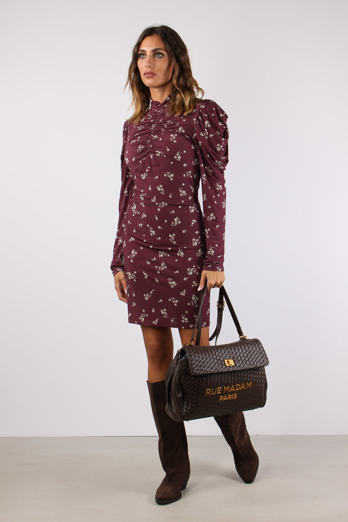 Abito Lycra Arriccio Spalle Bordeaux-5