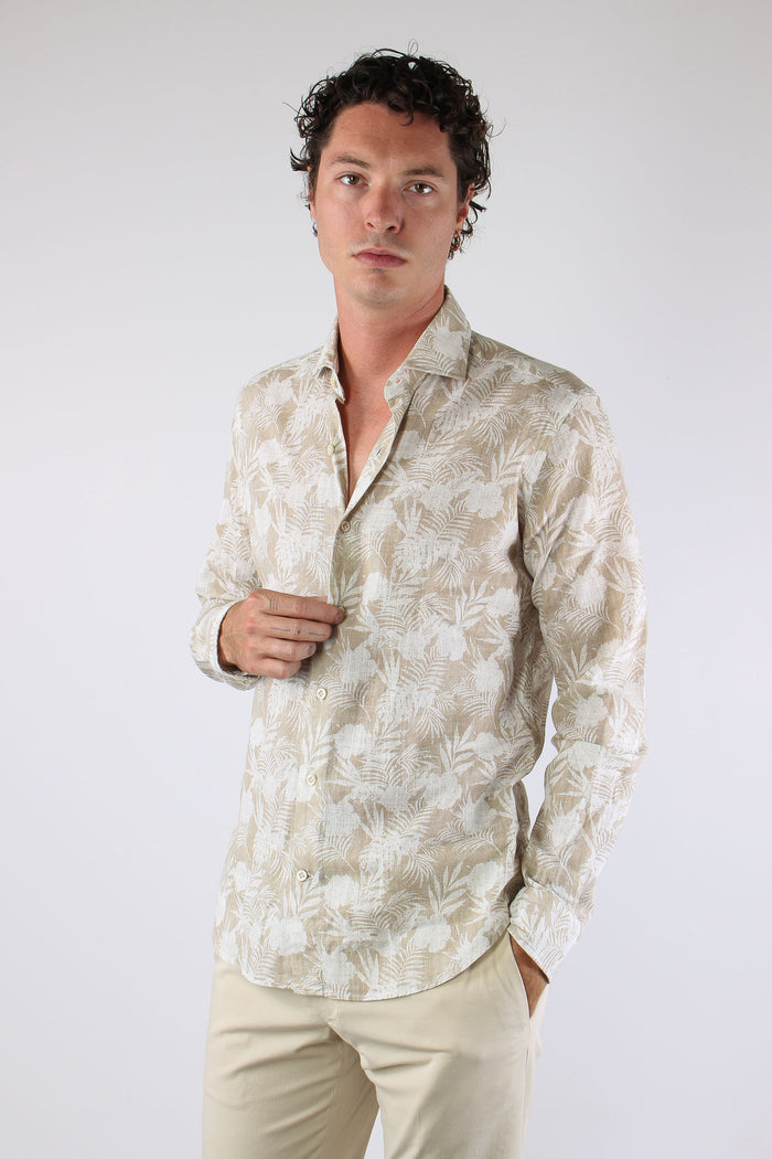 Camicia Cotone Fantasia Beige/bianco-3