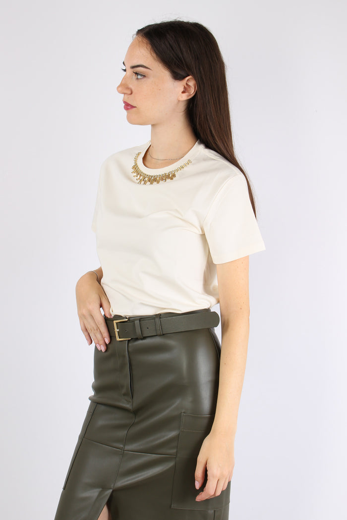 Mannea T-shirt Castoni Collo Bianco-5