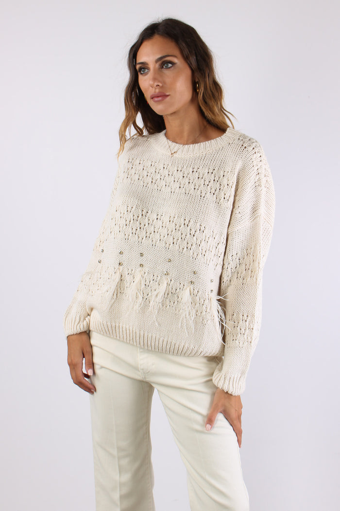 Maglia Girocollo Inserto Piume Grigio/ghiaccio-6