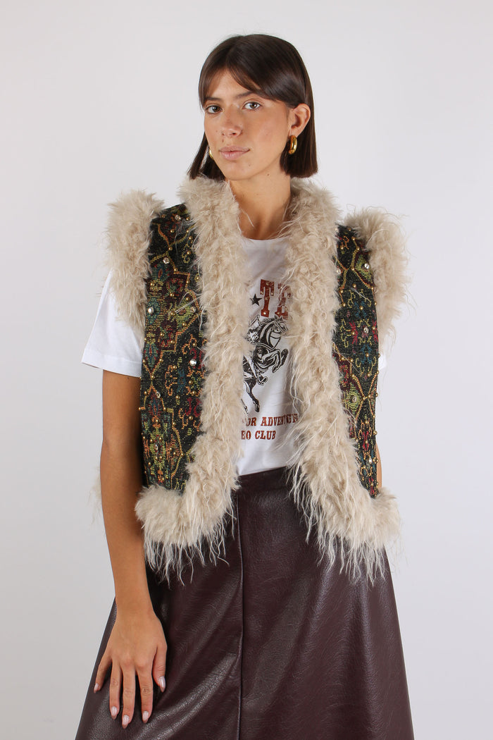 Gilet Etnico Nserto Strass Nero-3