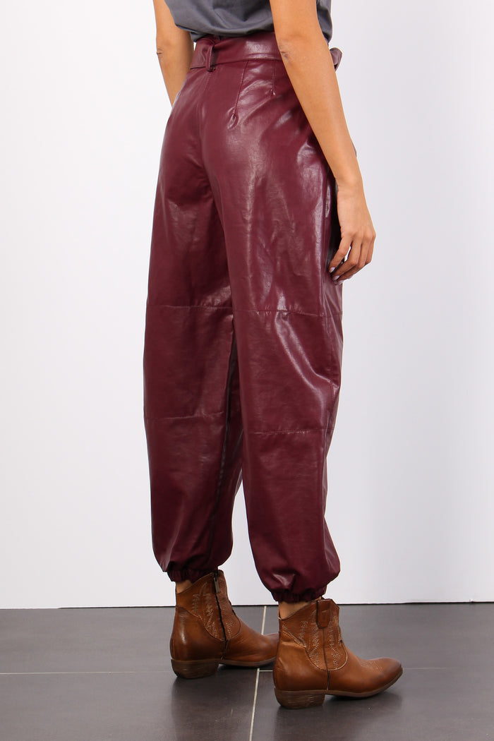 Pantalone Ecopelle Cintura Dark Wine-6