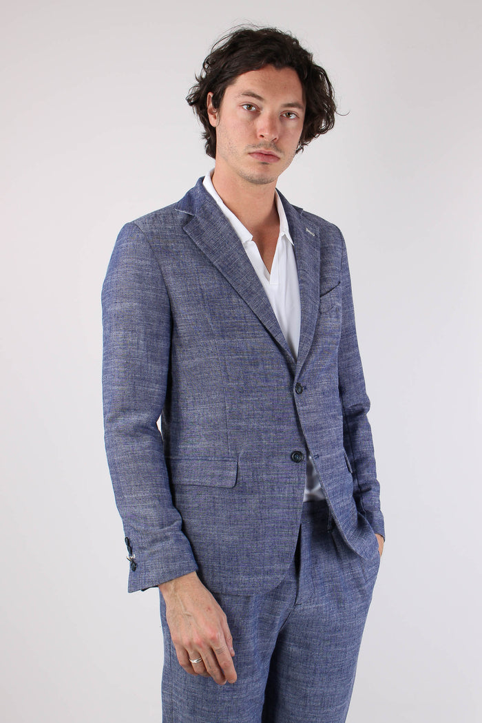 Giacca Misto Lino Blu-7