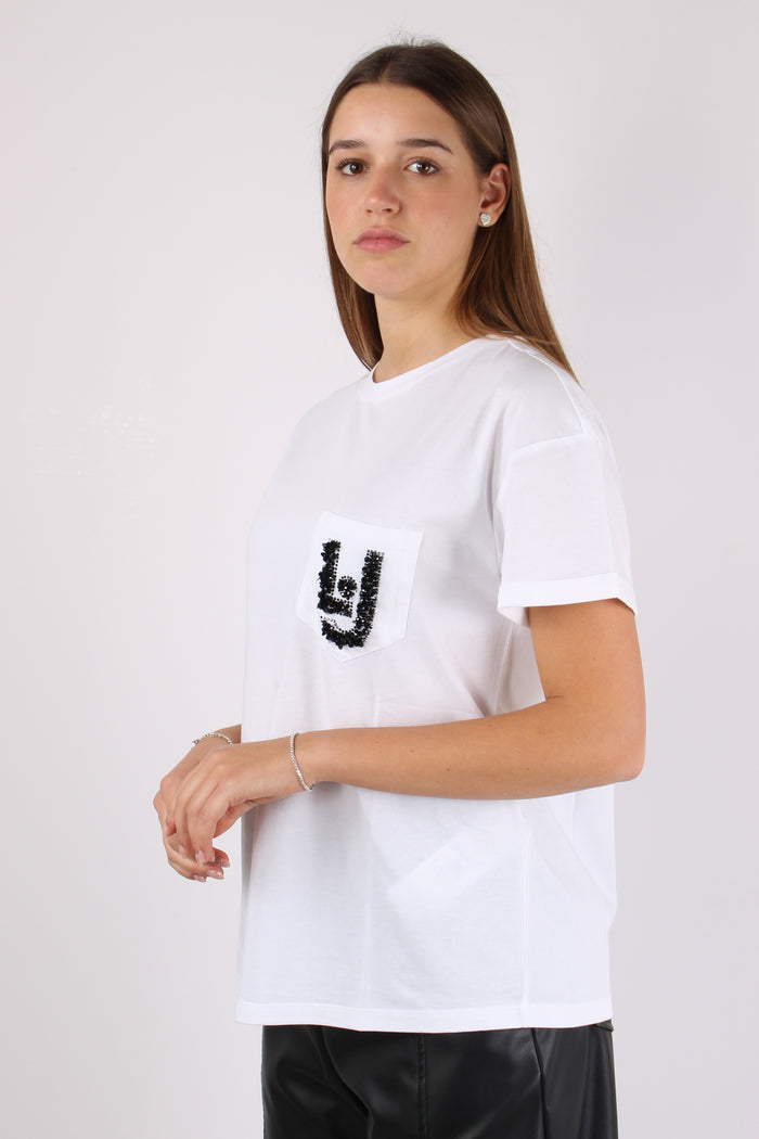 T-shirt Stampa Pailettes Bianco/lj-7