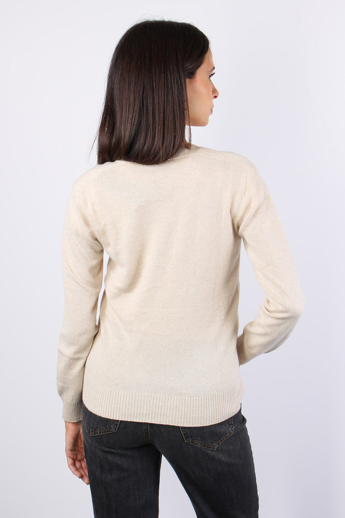 Maglia Misto Cashmere Scollo V Naturale-3