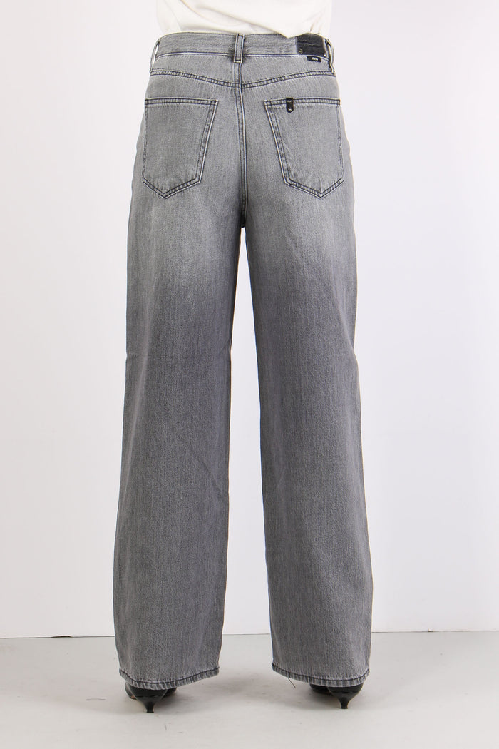 Pantalone Baggy Leg Denim Grigio-4