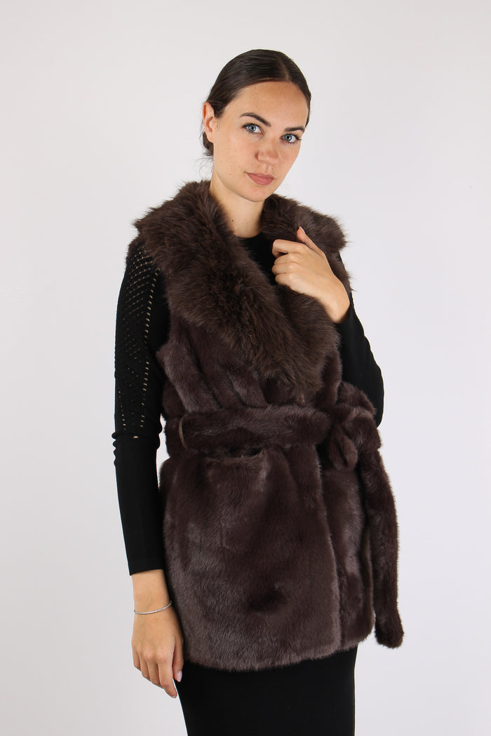 Princess Gilet Ecopelliccia Cinturato Moro-4