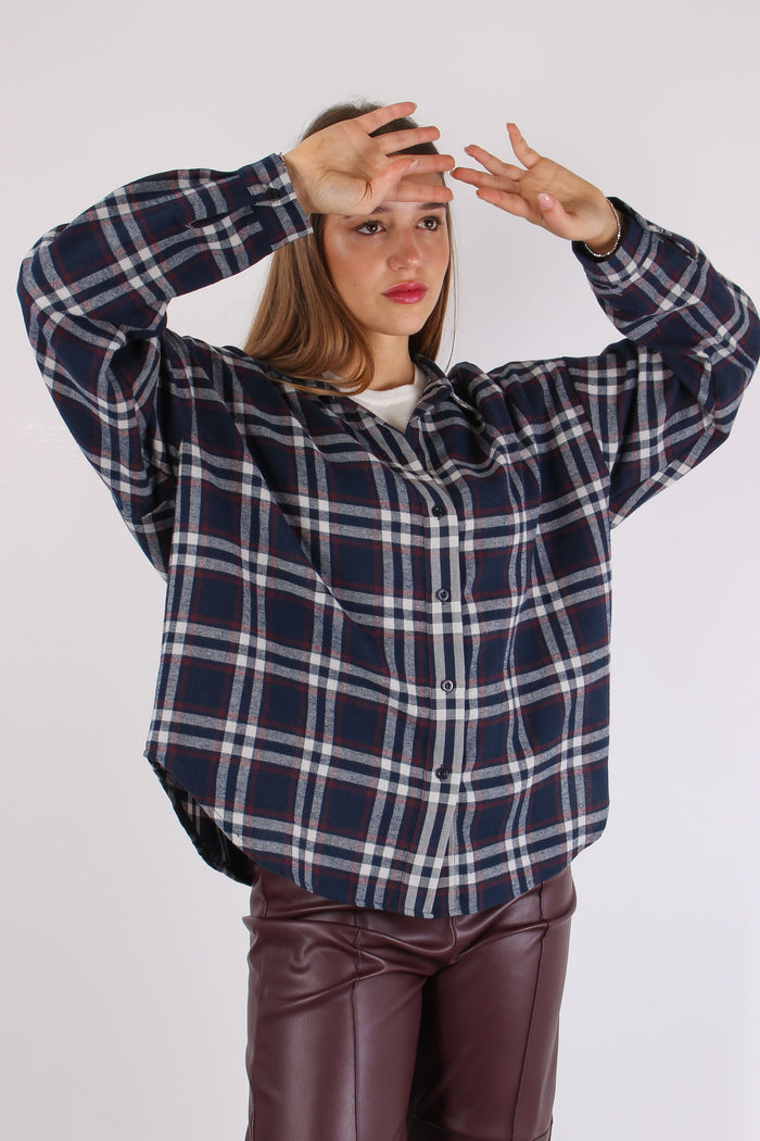 Camicia Quadri Stondata Blu/bordeaux-4