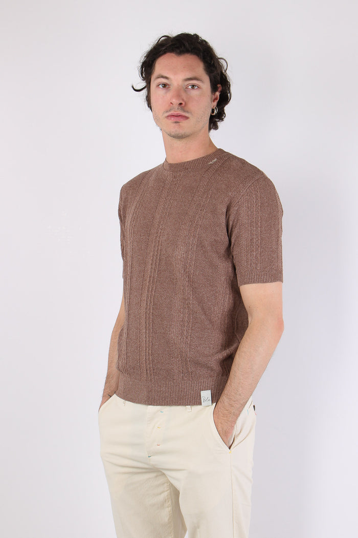 T-shirt Cotone Lavorato Tabacco-4