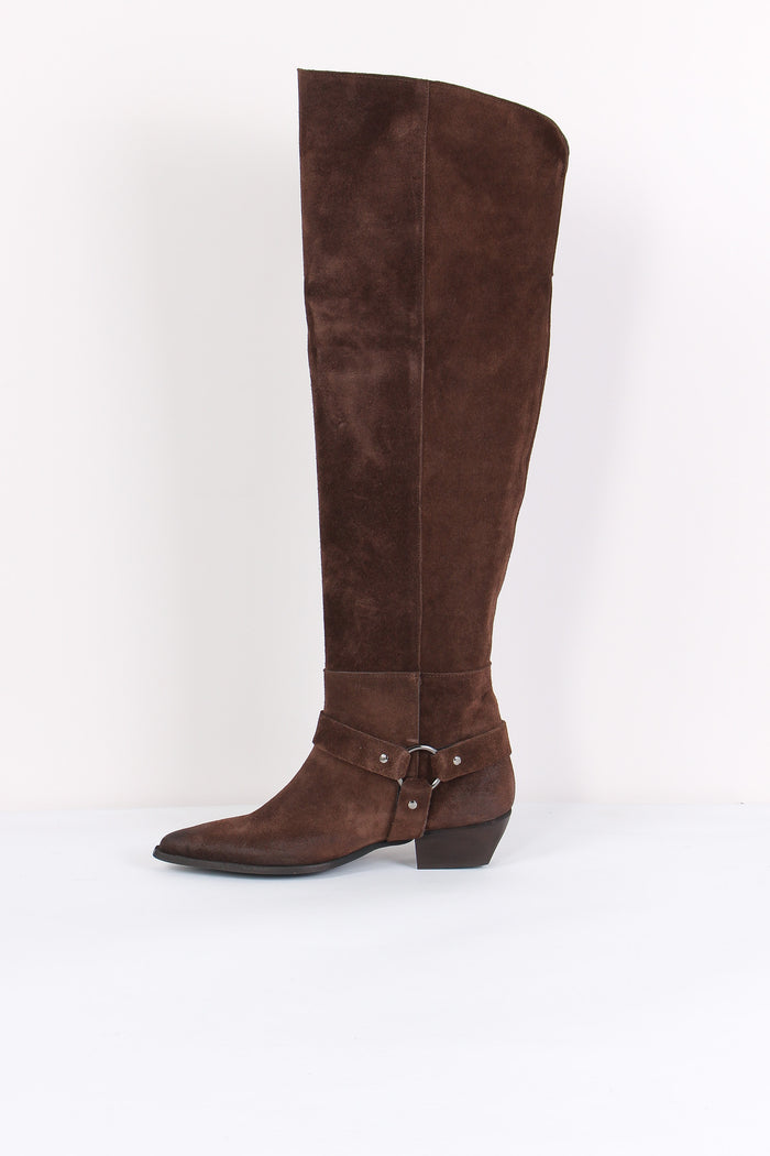 Stivale Alto Camoscio Frange Moro-6