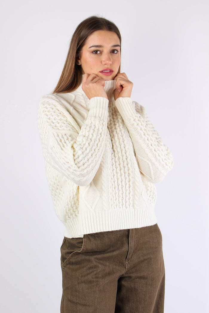 Maglia Collo Alto Treccia Panna-3