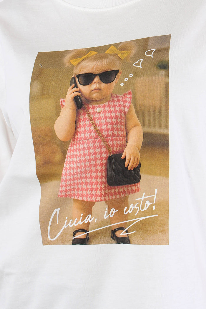 T-shirt Stampa Bimba Telefono Bianco-7