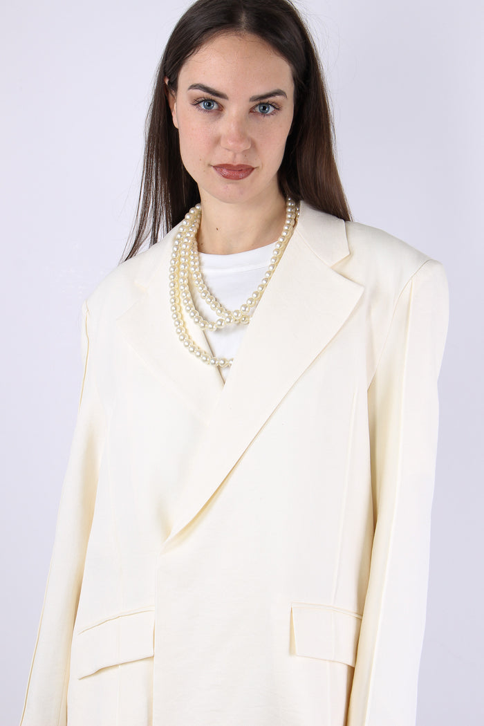 Giacca Spacchetti Tasche Applicate Panna-7