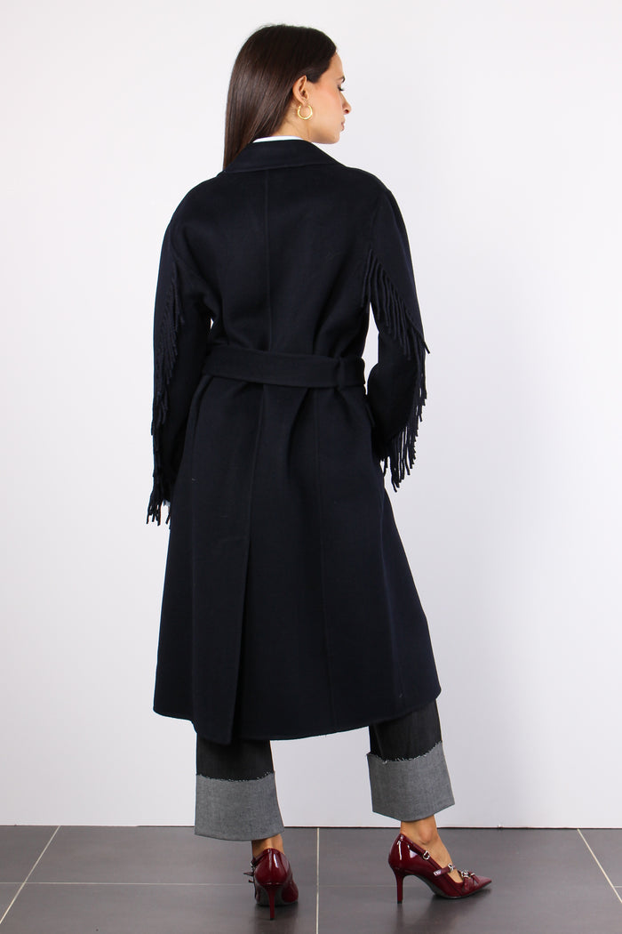 Cappotto Cinturato Frange Blu-3