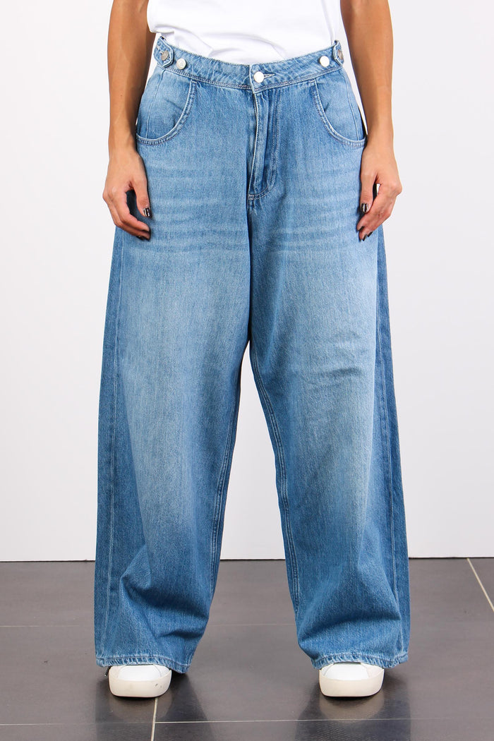 Denim Maxi Palazzo Bottoni Denim Chiaro-3