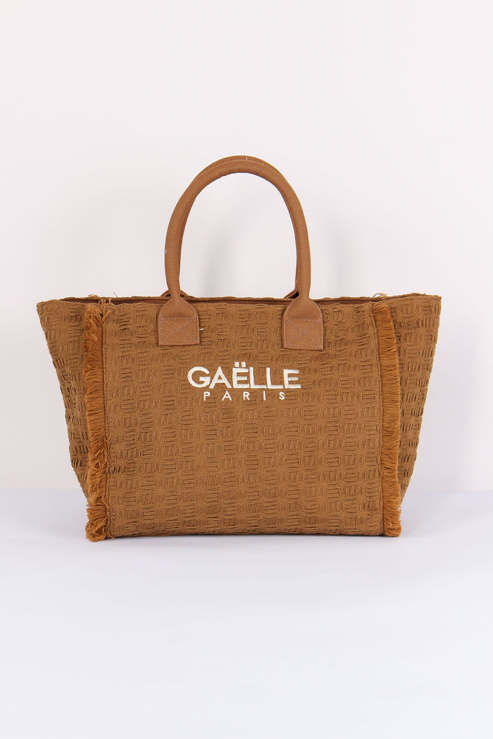 Maxi Tote Frange Ricamo Moka