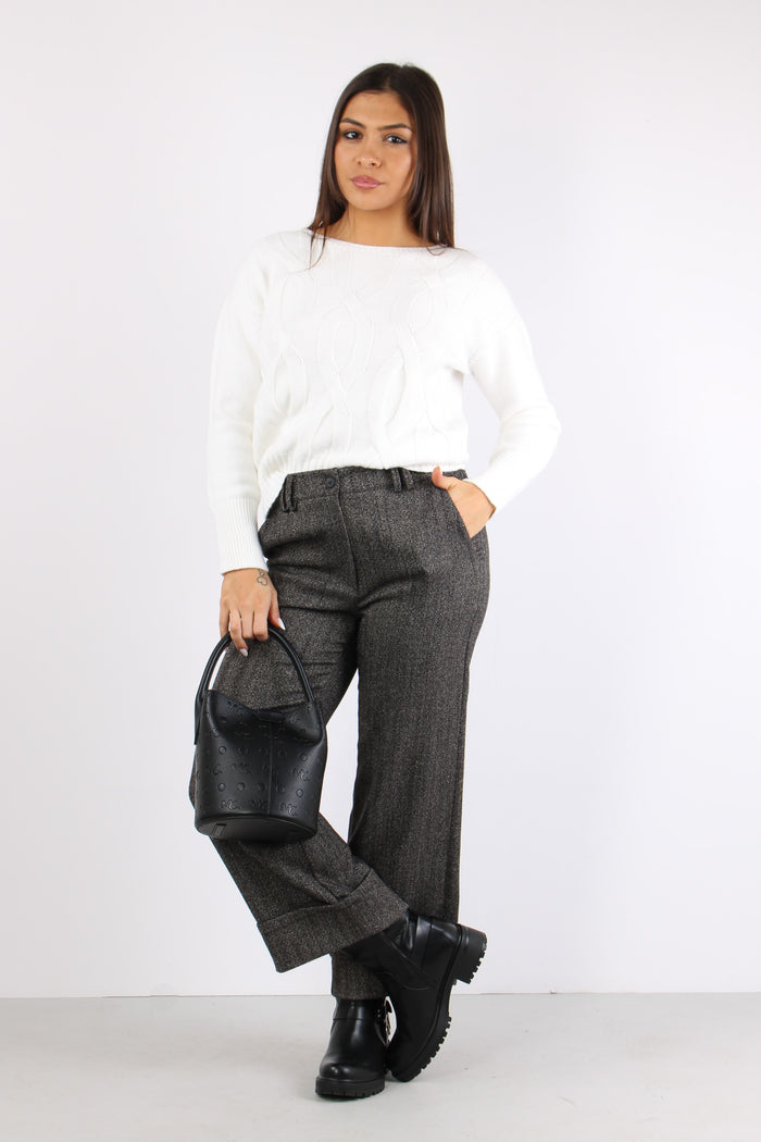 Maglia Viscosa Treccia Panna-6