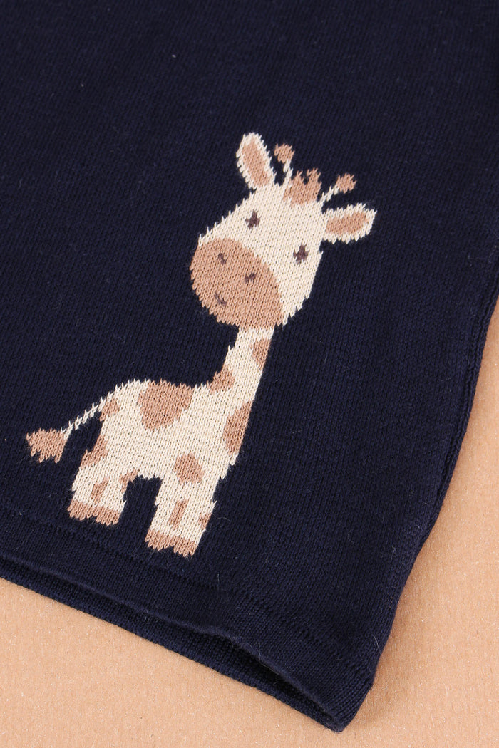 Maglia M/m Ricamo Giraffa Blu-3