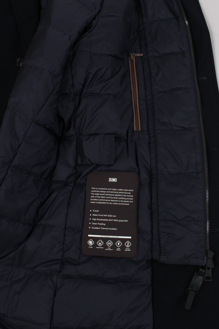 Cappotto Imbottito Tasche Applicate Blu Scuro-8