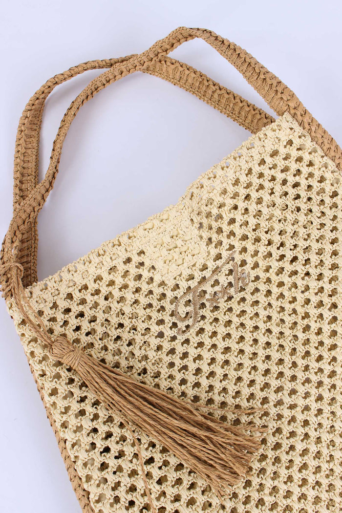 Borsa Rafia Profilo Contrasto Beige-8