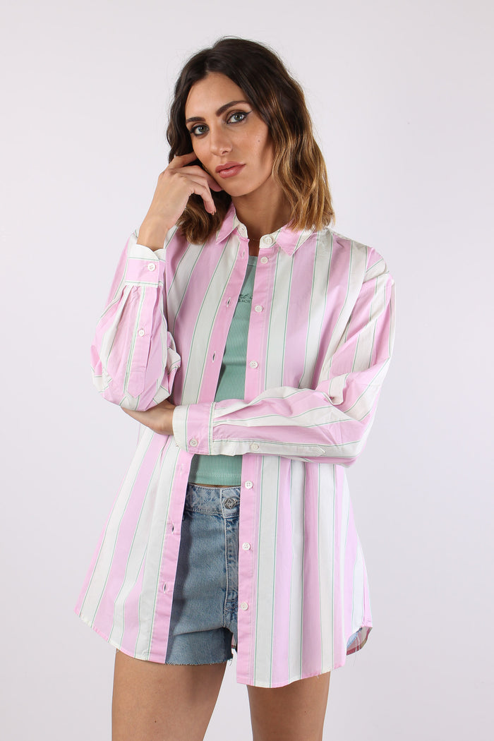 Camicia Cotone Riga Grossa Bianco/rosa-2