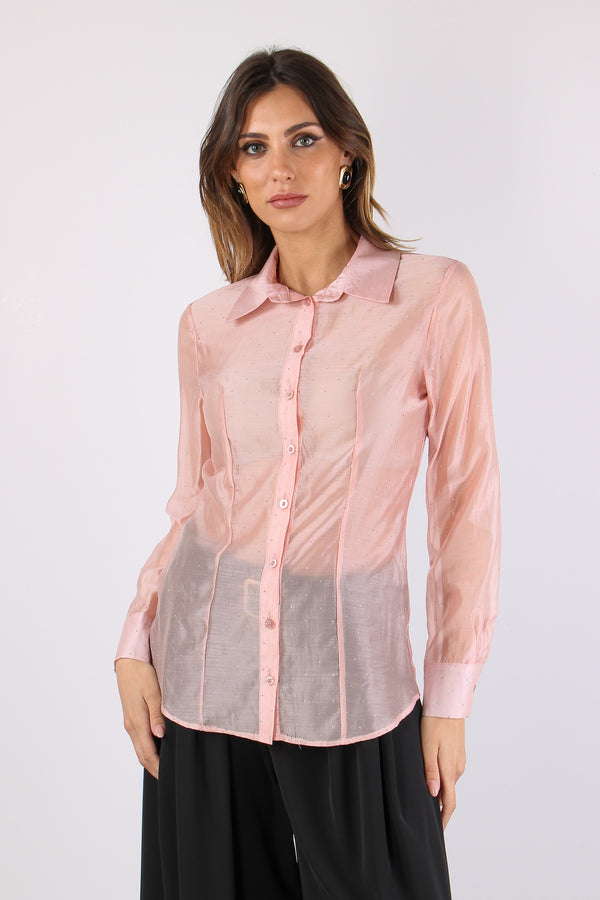 Camicia Slim Mussola Strass Rosa-2