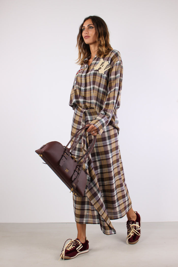 Camicia Check Patch Malva/beige
