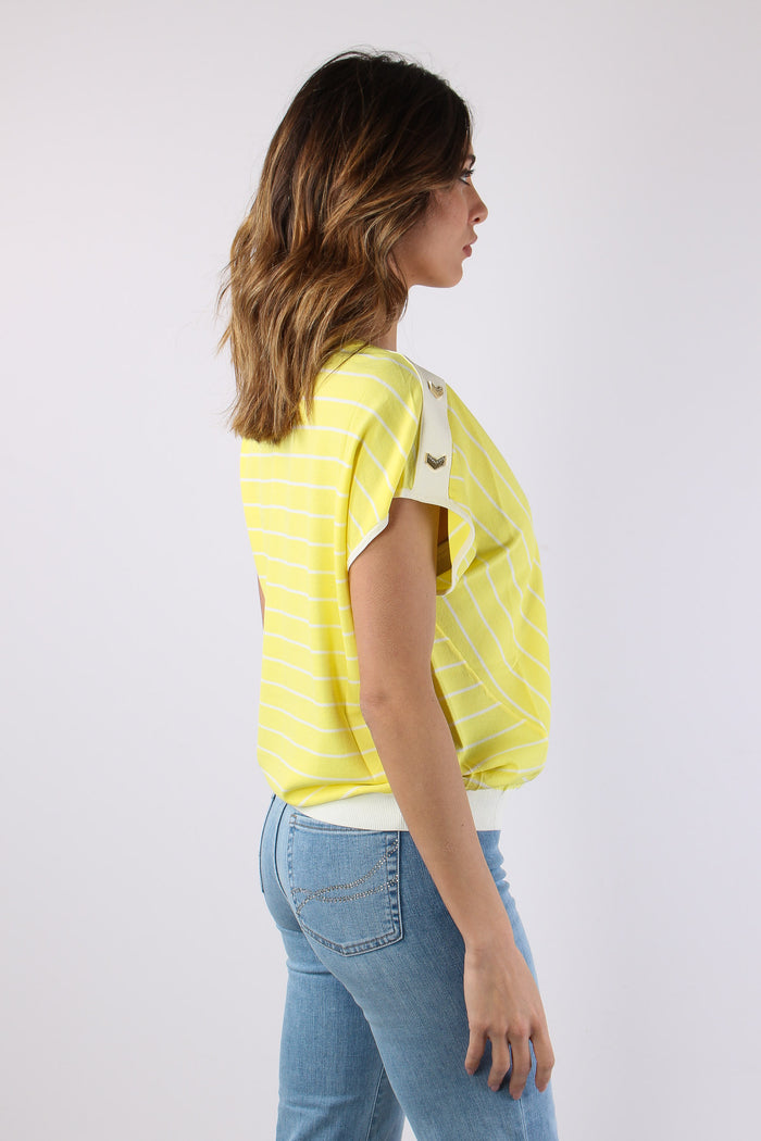 Maglia Scollo V Bottoni Riga Jasmine/white-6