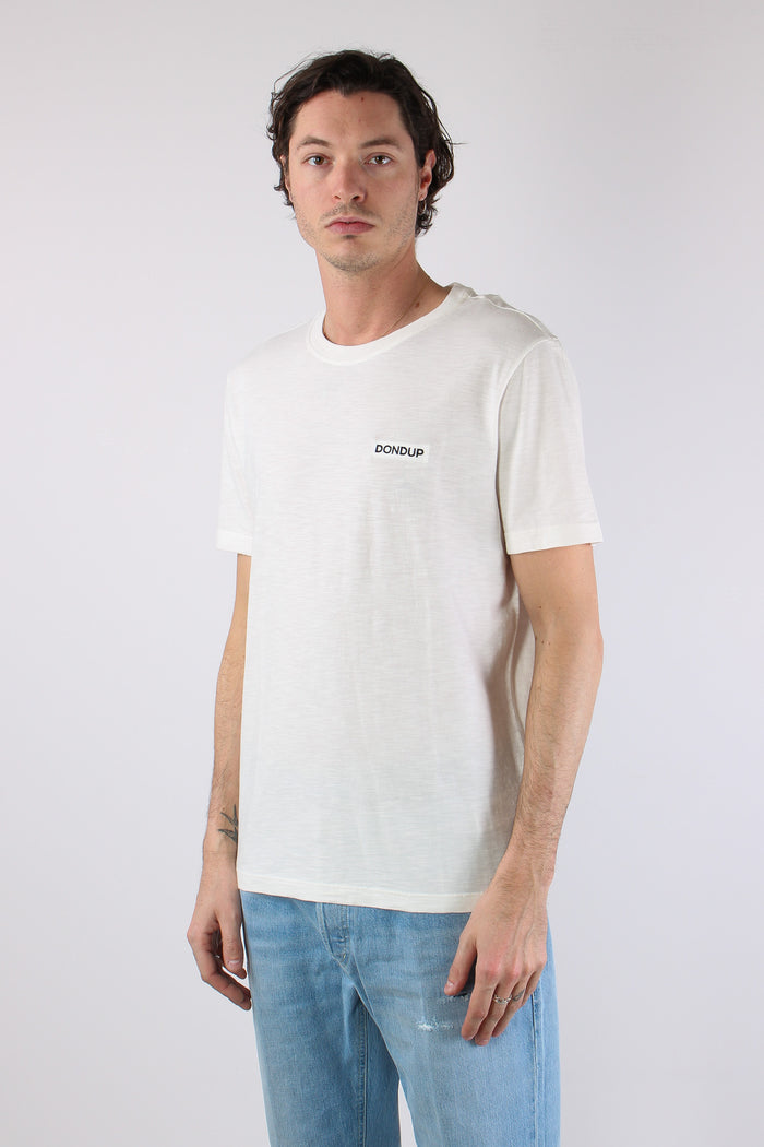 T-shirt Cotone Fiammato Logo Patch Alabastro-4
