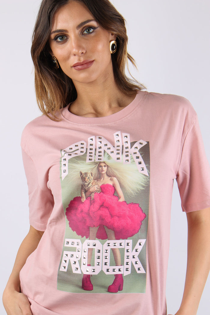 T-shirt Stampa Rock Rosa-7