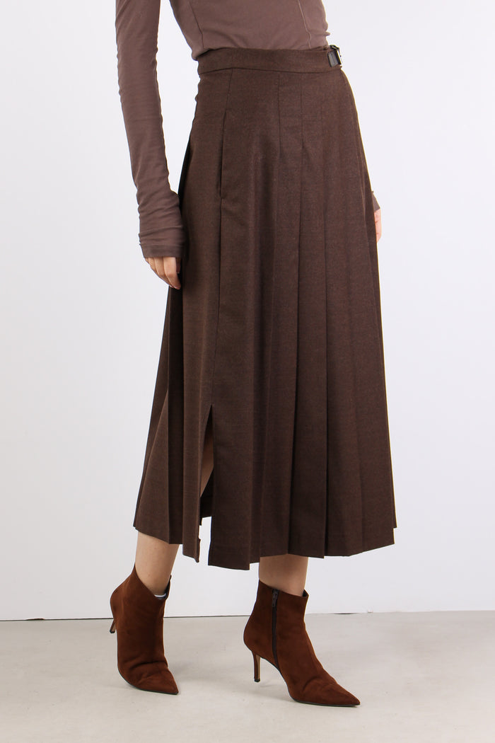 Fastoso Gonna Pieghe Fibbia Cioccolato-2