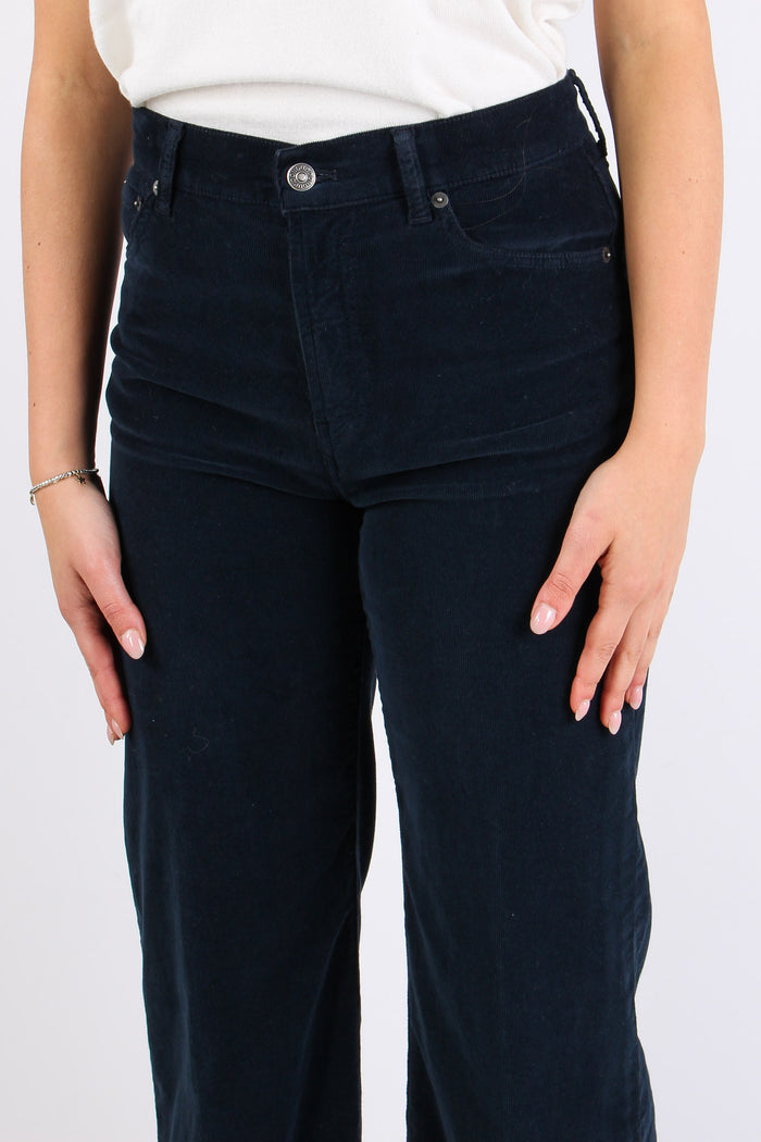 Amber Pantalone Palazzo Vellut Blu Scuro-6