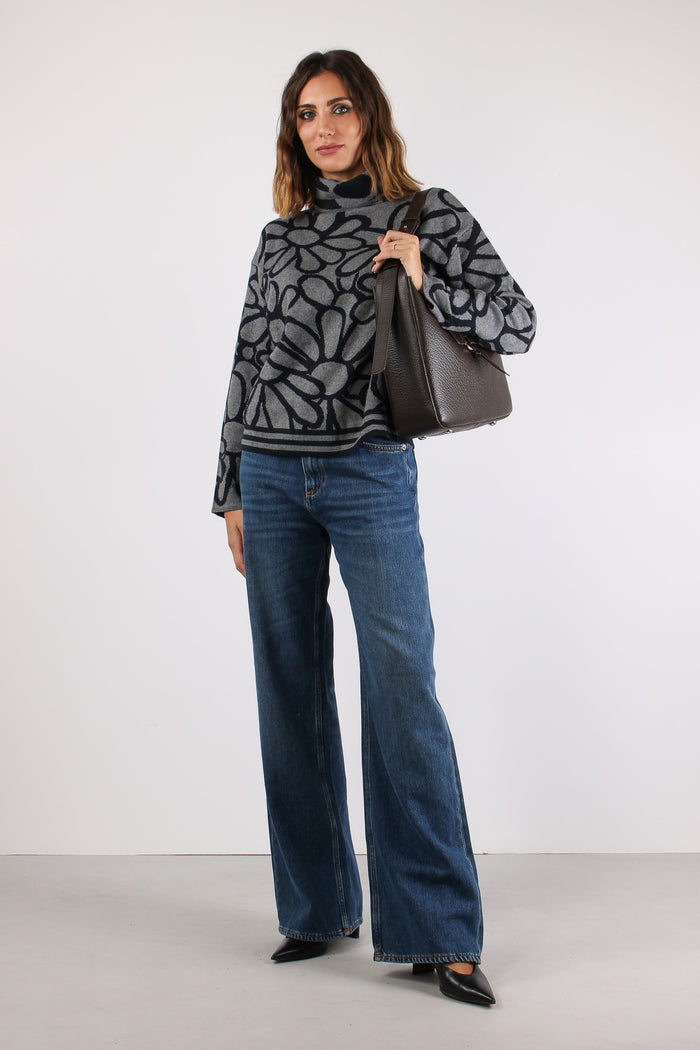 Maglia Collo Alto Fiori Blu/grigio-2