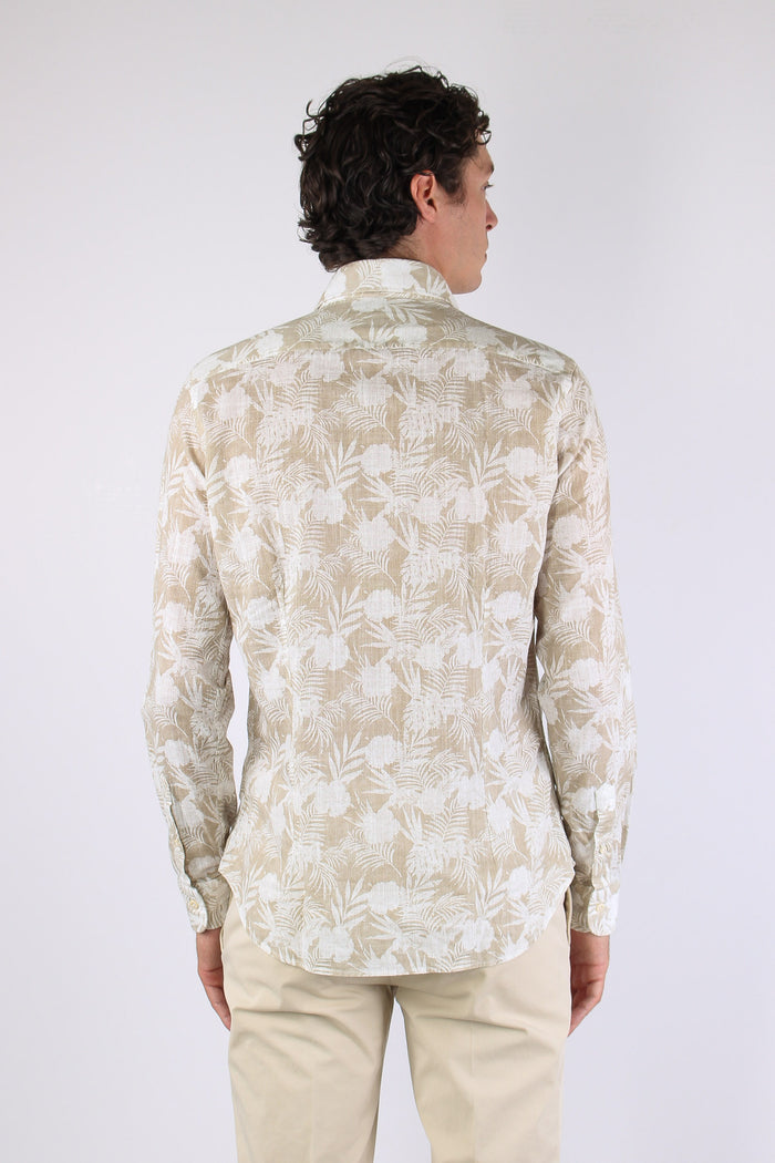 Camicia Cotone Fantasia Beige/bianco-4