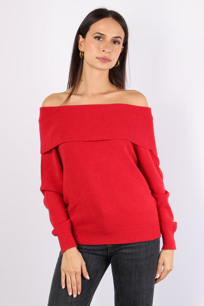 Maglia Viscosa Collo Shiffer Rosso