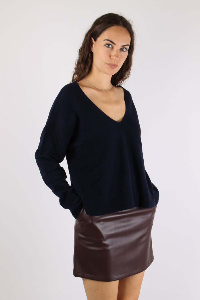 Maglia Scollo V Bottoni Schiena Blu Notte-6