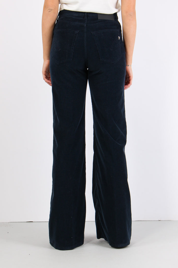 Amber Pantalone Palazzo Vellut Blu Scuro-4