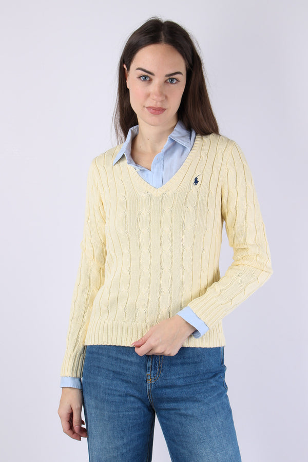 Pullover Trecce Scollo V Cream
