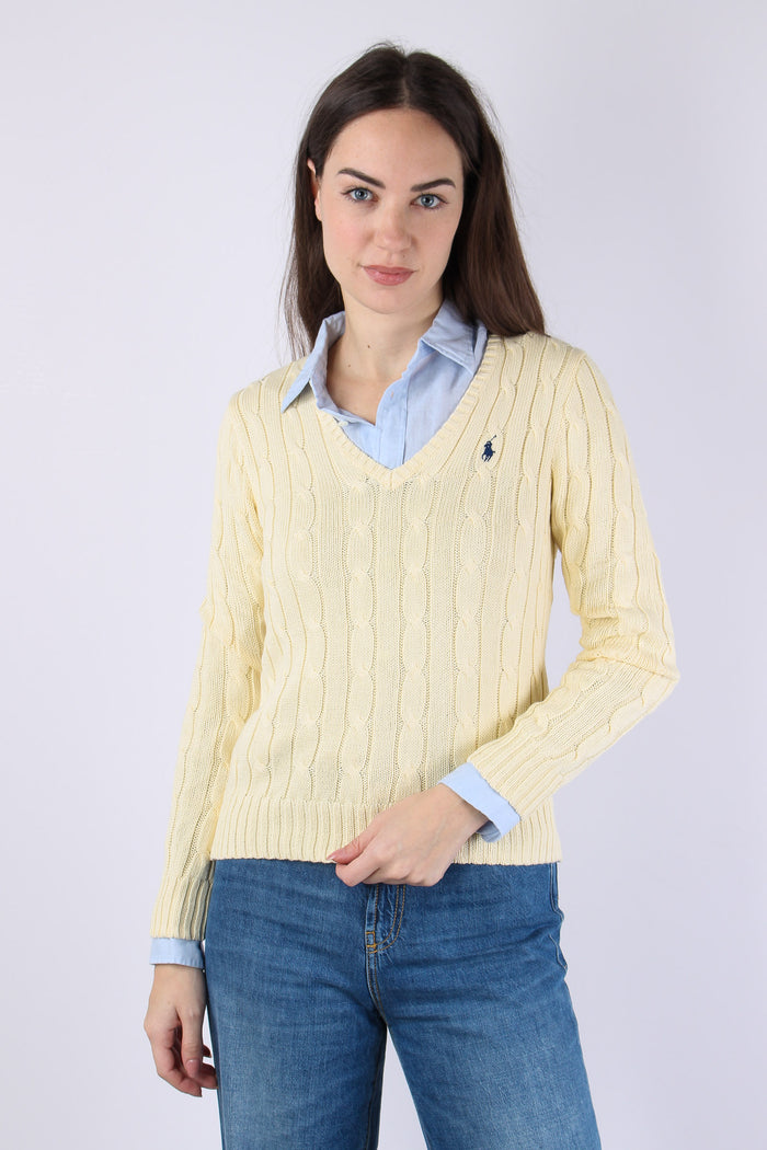Pullover Trecce Scollo V Cream