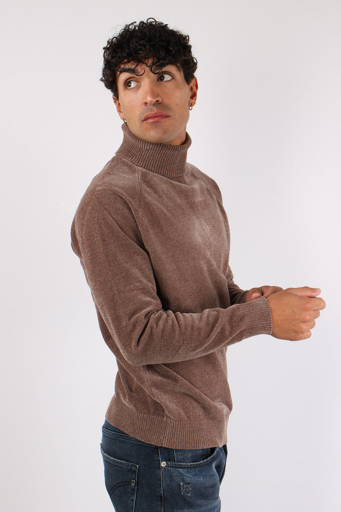 Maglia Collo Alto Ciniglia Taupe Melange-7