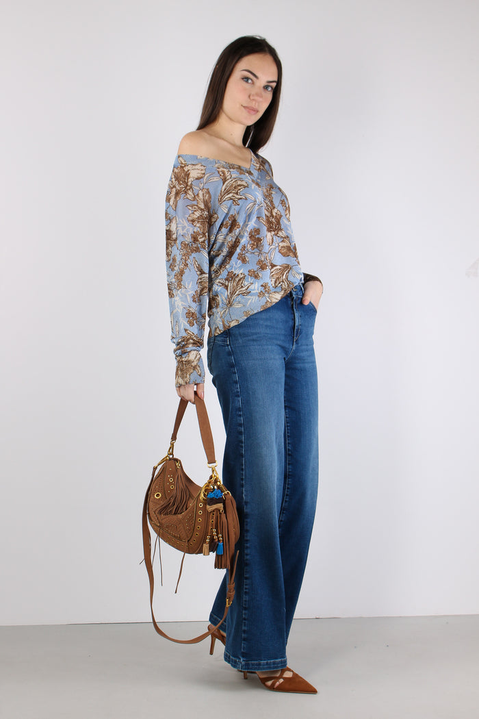 Maglia Lurex Fantasia Foglie Blu Wave-6